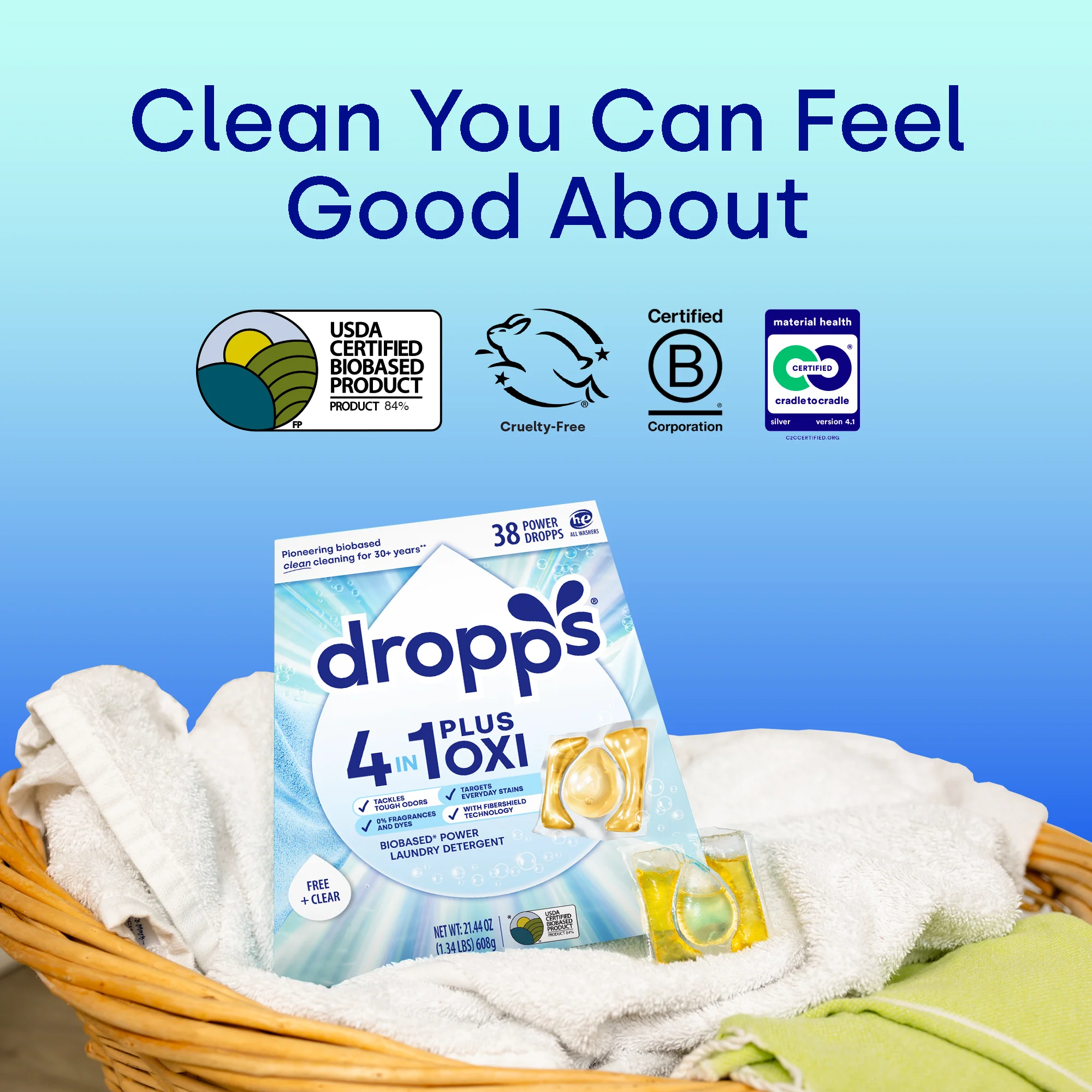 38 Count 4-in-1 Plus Oxi Biobased Power Laundry Detergent Pods, Unscented - Image 5